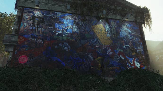 The mural commemorating the Battle of Cable Street in Fallout: London.